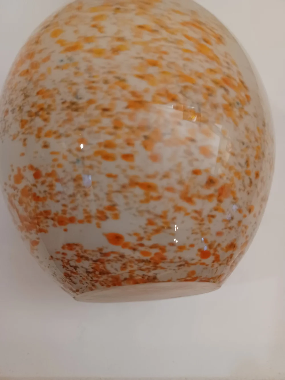 Vintage MCM Orange White Confetti Spatter Swung Art Glass Bud Vase 12.5